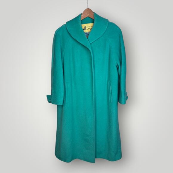 Vintage Rothmoor Wool Coat Vibrant Teal 1960s Swing Bright Women's Large - Picture 1 of 9